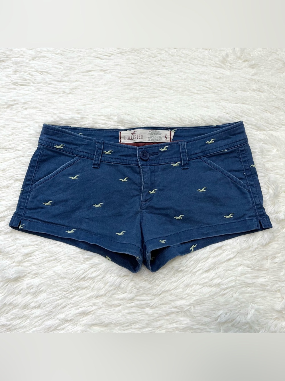 Hollister low rise mini cotton shorts blue
